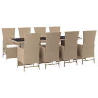 Set da Pranzo da Giardino 9 pz con Cuscini Beige in Polyrattan 3157580