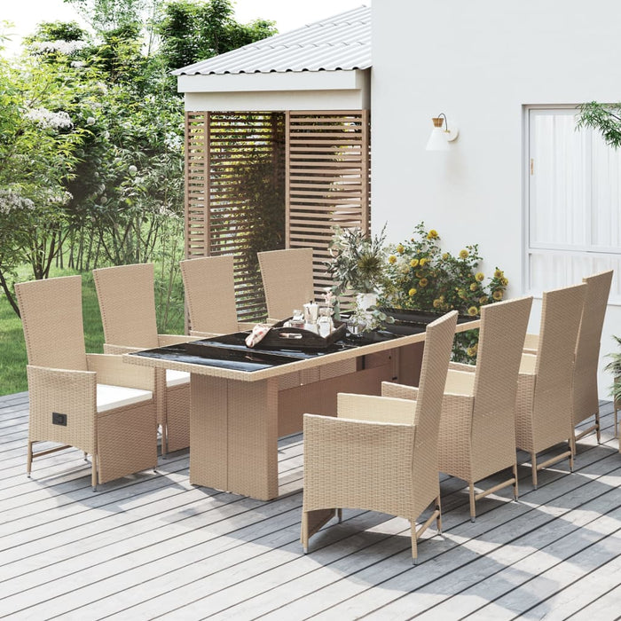 Set da Pranzo da Giardino 9 pz con Cuscini Beige in Polyrattan 3157580
