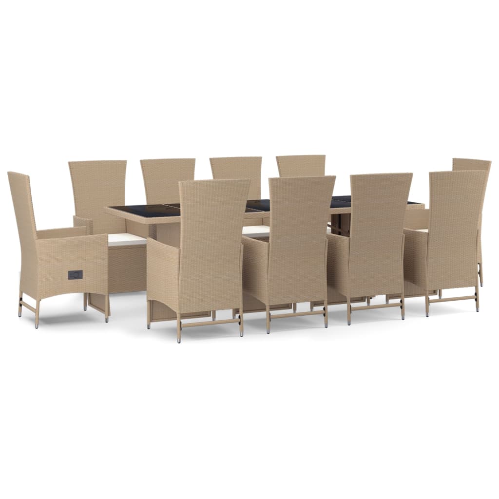 Set da Pranzo da Giardino 11 pz con Cuscini Beige in Polyrattancod mxl 124338