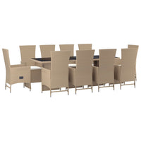 Set da Pranzo da Giardino 11 pz con Cuscini Beige in Polyrattancod mxl 124338