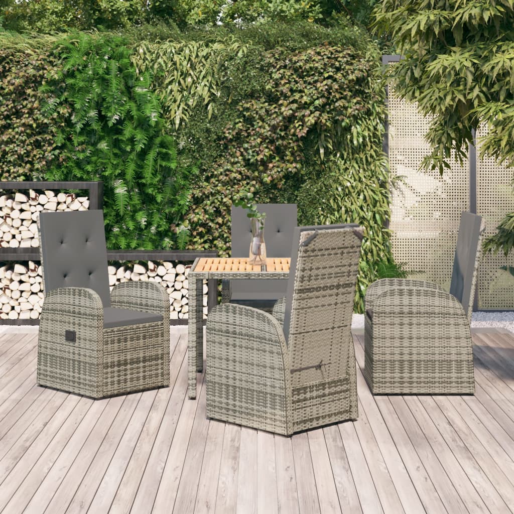 Set da Pranzo da Giardino 5 pz con Cuscini in Polyrattan Grigio 3157583