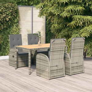 Set da Pranzo da Giardino 5 pz con Cuscini in Polyrattan Grigiocod mxl 76411