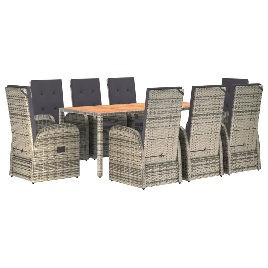 Set da Pranzo da Giardino 9 pz con Cuscini in Polyrattan Grigio 3157589