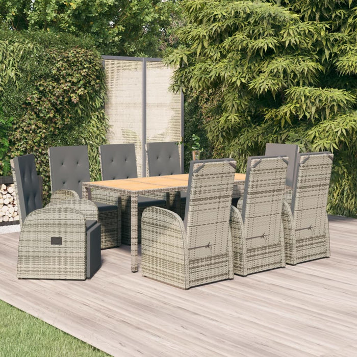 Set da Pranzo da Giardino 9 pz con Cuscini in Polyrattan Grigio 3157590