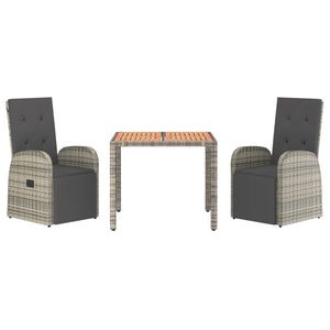 Set da Pranzo da Giardino 3 pz con Cuscini in Polyrattan Grigio 3157591