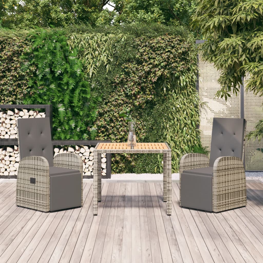 Set da Pranzo da Giardino 3 pz con Cuscini in Polyrattan Grigio 3157591
