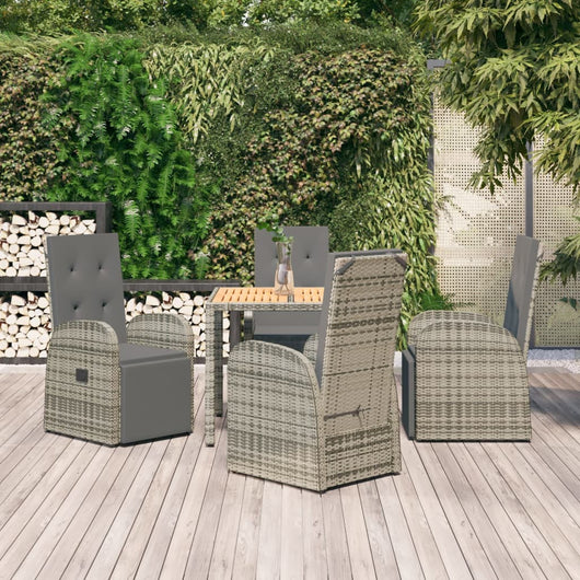 Set da Pranzo da Giardino 5 pz con Cuscini in Polyrattan Grigio 3157592