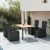 Set da Pranzo da Giardino 5 pz Nero con Cuscini in Polyrattan 3157600