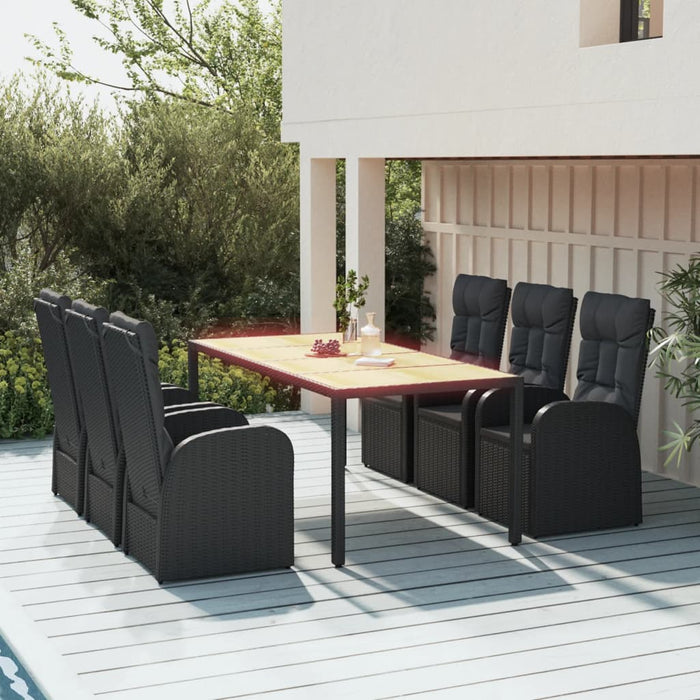 Set da Pranzo da Giardino 7 pz Nero con Cuscini in Polyrattan 3157603
