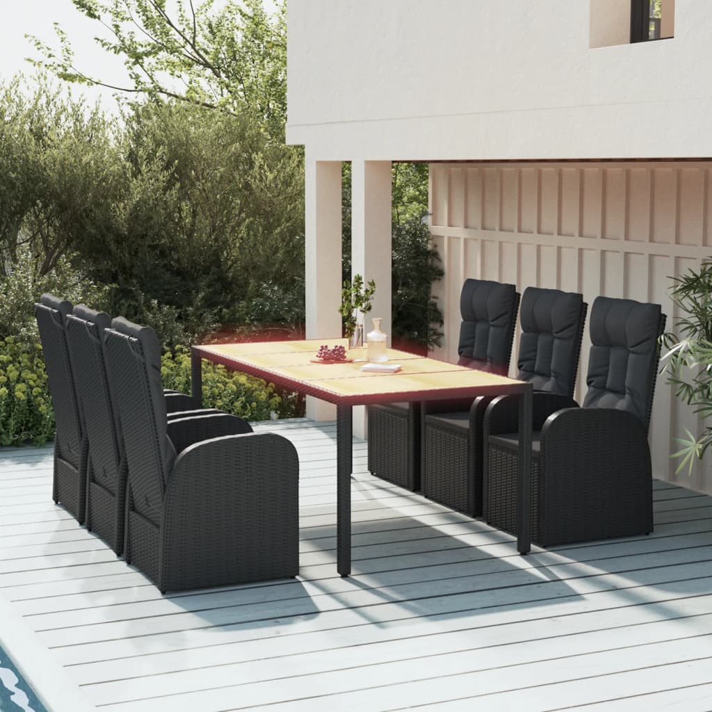 Set da Pranzo da Giardino 7 pz Nero con Cuscini in Polyrattan 3157603