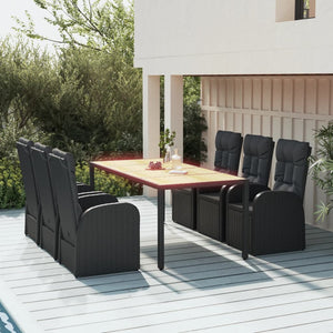 Set da Pranzo da Giardino 7 pz Nero con Cuscini in Polyrattan 3157603