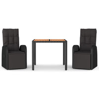 Set Pranzo Giardino 3pz Nero Polyrattan e Legno Massello Acacia 3157606