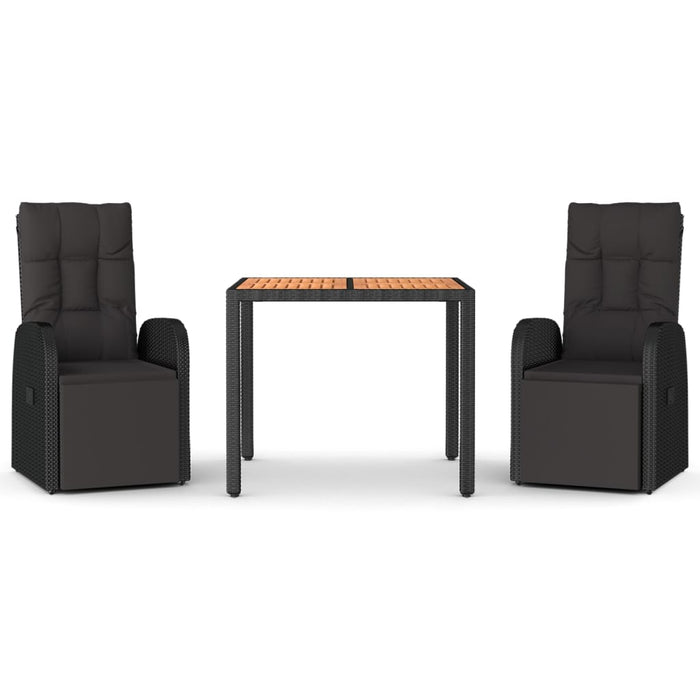 Set Pranzo Giardino 3pz Nero Polyrattan e Legno Massello Acacia 3157606