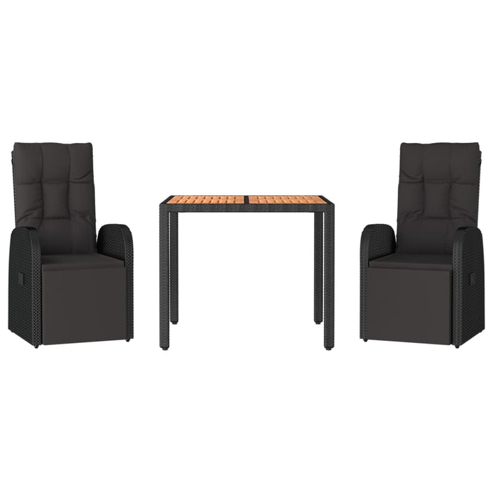 Set Pranzo Giardino 3pz Nero Polyrattan e Legno Massello Acacia 3157606