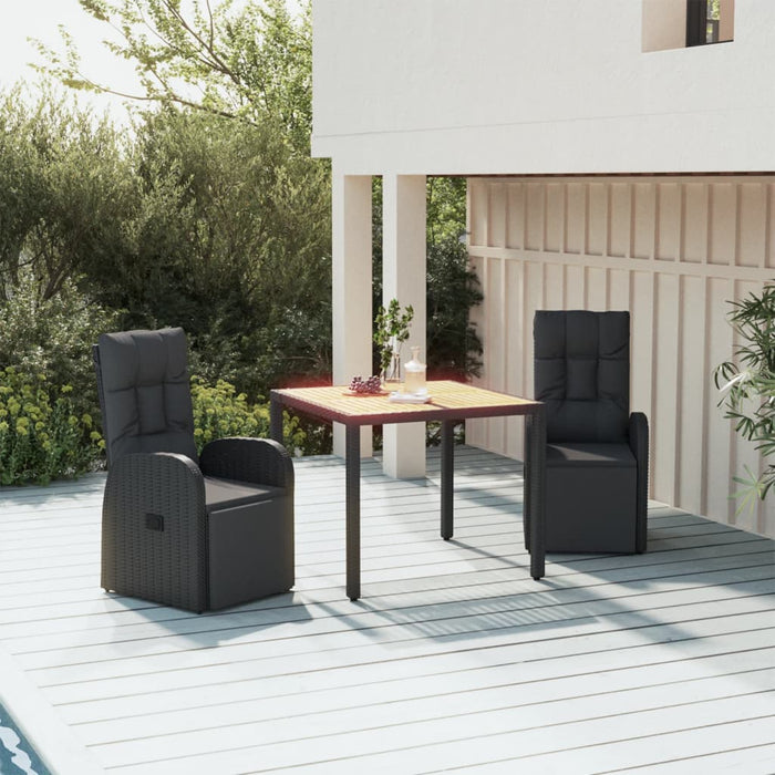 Set Pranzo Giardino 3pz Nero Polyrattan e Legno Massello Acacia 3157606