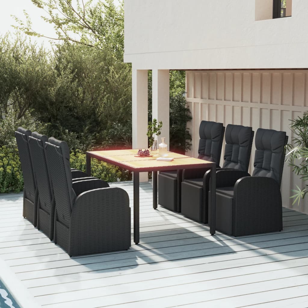 Set Pranzo Giardino 7pz Nero Polyrattan e Legno Massello Acacia 3157609