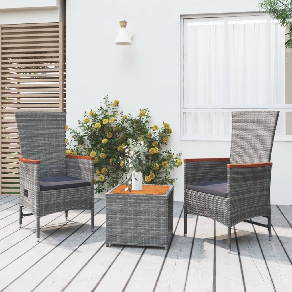 Set Mobili Giardino 3pz Grigio Polyrattan Legno Massello Acaciacod mxl 124360