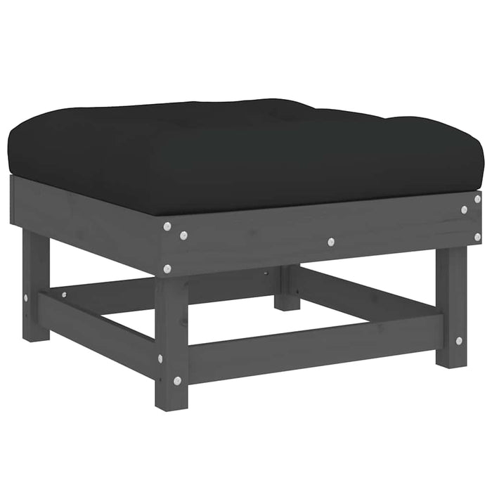 Poggiapiedi da Giardino con Cuscino Legno Massello Pino Grigio 825438