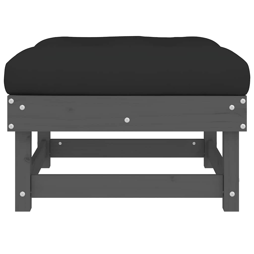 Poggiapiedi da Giardino con Cuscino Legno Massello Pino Grigio 825438
