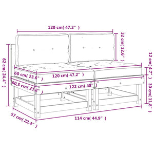 Divani Centrali con Cuscini 2 pz Legno Massello di Pino Grigio 825459