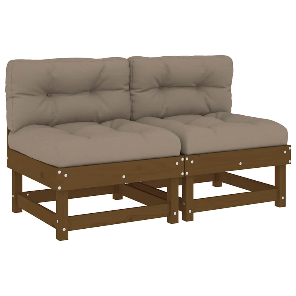 Divani Centrali con Cuscini 2pz in Legno Massello di Pino Ambra