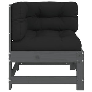 Divano Angolare con Cuscini in Legno Massello di Pino Grigio 825543