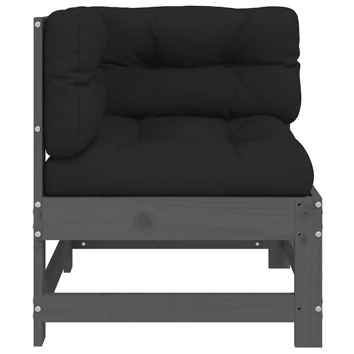 Divano Angolare con Cuscini in Legno Massello di Pino Grigio 825543