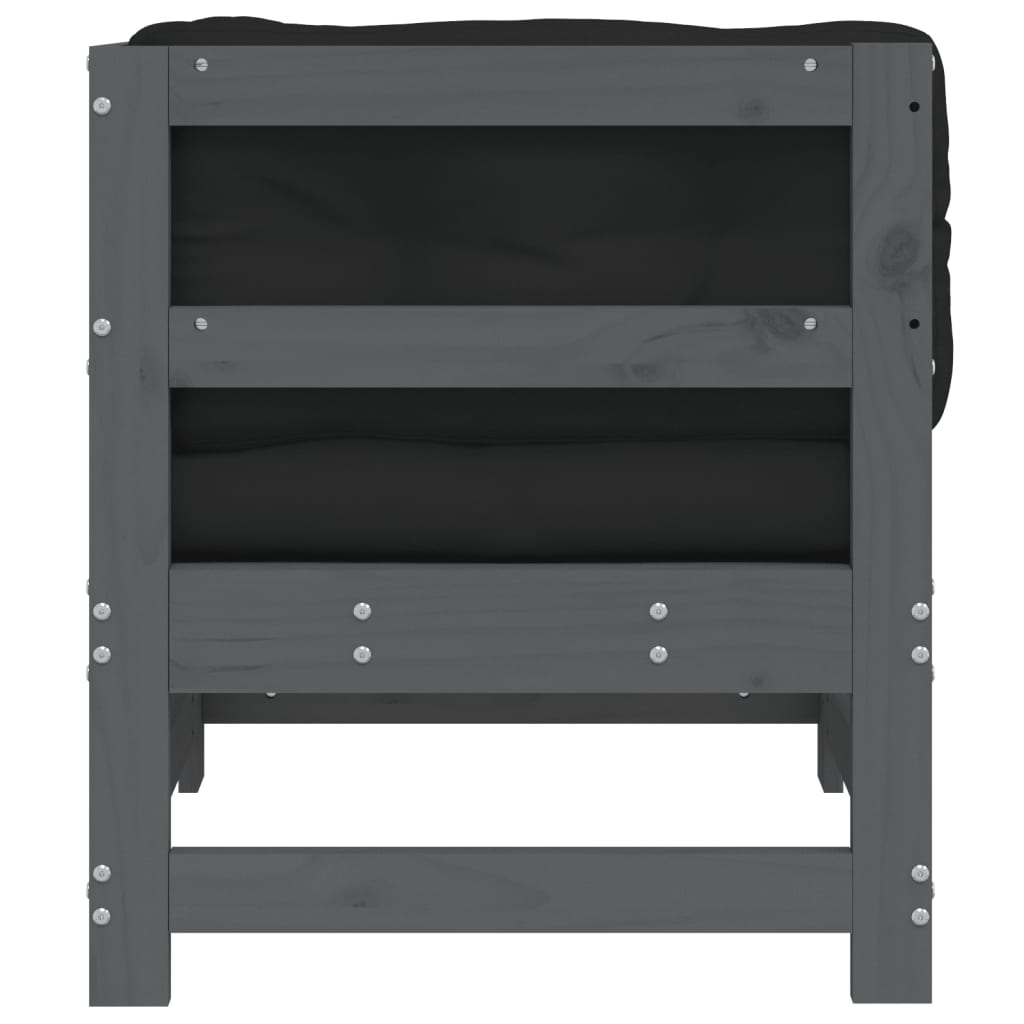 Divano Angolare con Cuscini in Legno Massello di Pino Grigio 825543