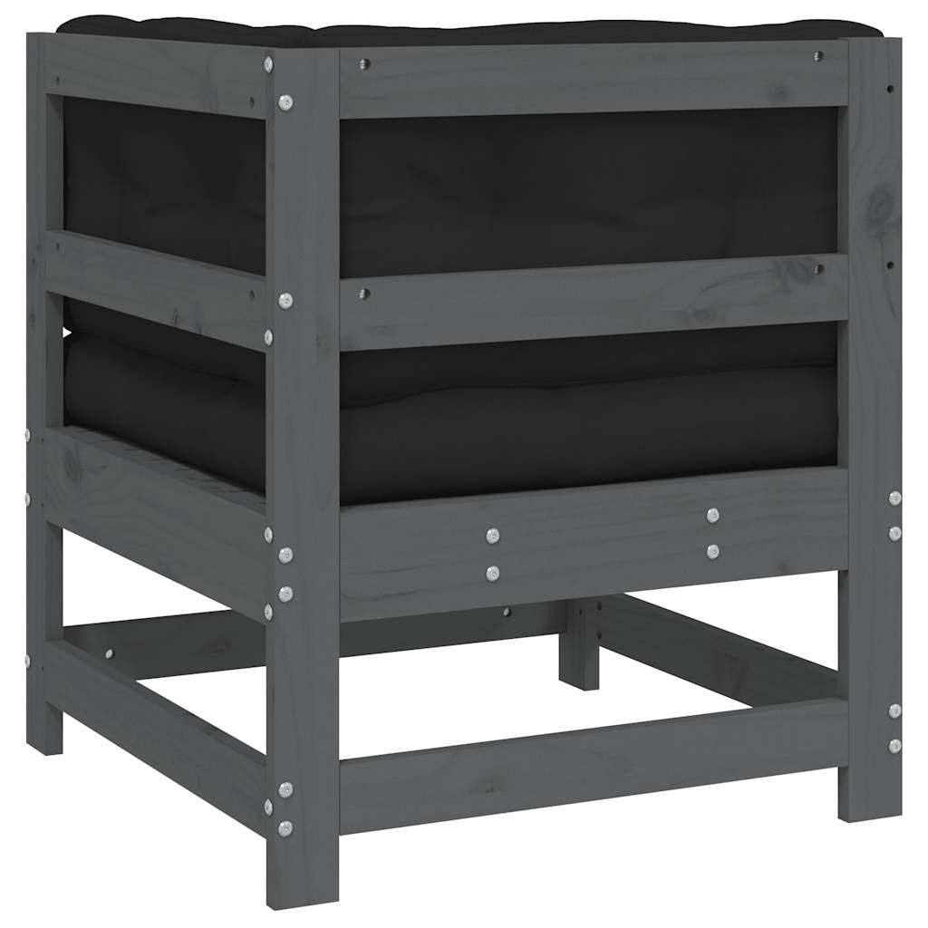 Divano Angolare con Cuscini in Legno Massello di Pino Grigio 825543