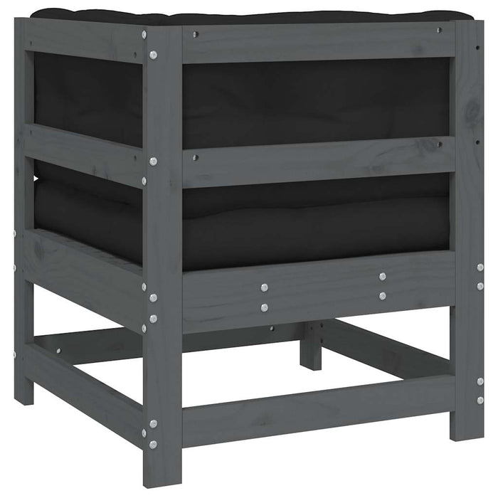 Divano Angolare con Cuscini in Legno Massello di Pino Grigio 825543