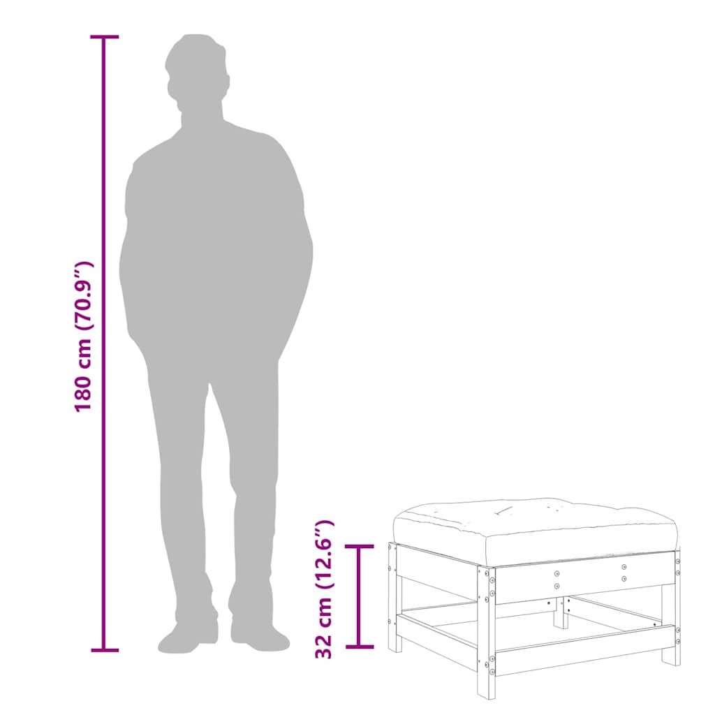 Poggiapiedi da Giardino con Cuscino Legno Massello Pino Bianco 825556