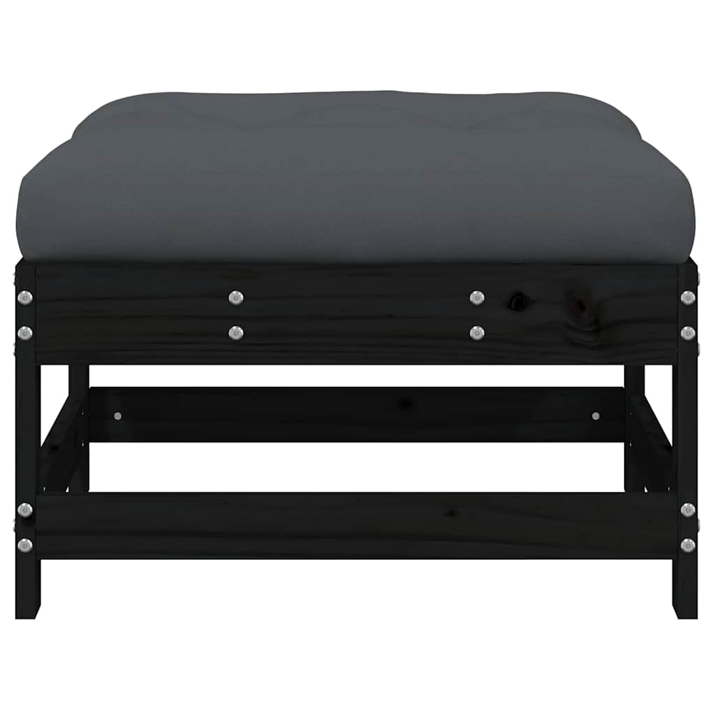 Poggiapiedi da Giardino con Cuscino Legno Massello di Pino Nero 825559