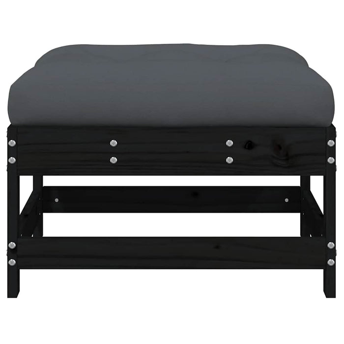 Poggiapiedi da Giardino con Cuscino Legno Massello di Pino Nero 825559