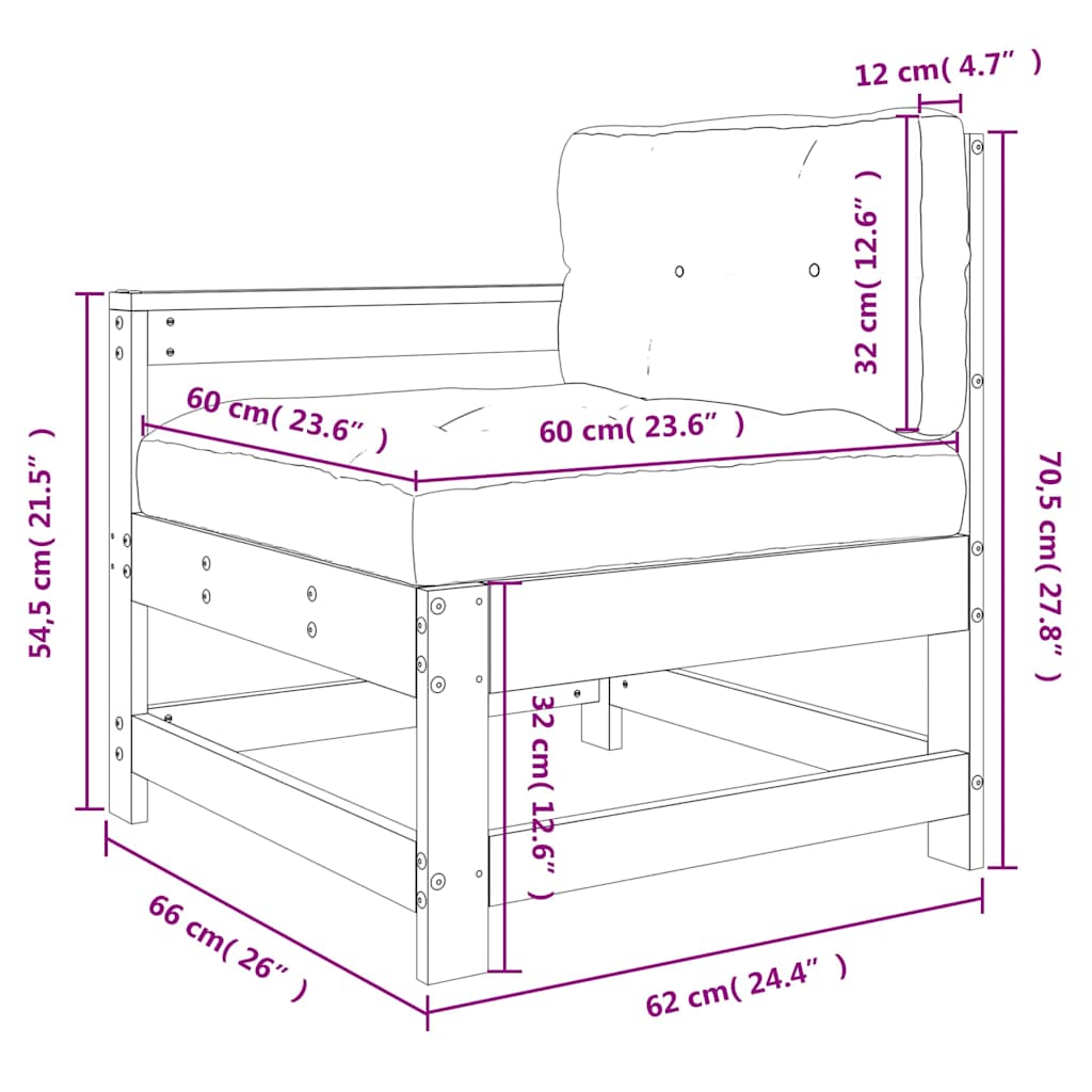Sedia da Giardino con Cuscini in Legno Massello di Pino Ambra 825572