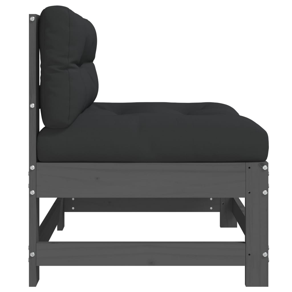 Divani Centrali con Cuscini 2 pz Legno Massello di Pino Grigio 825578