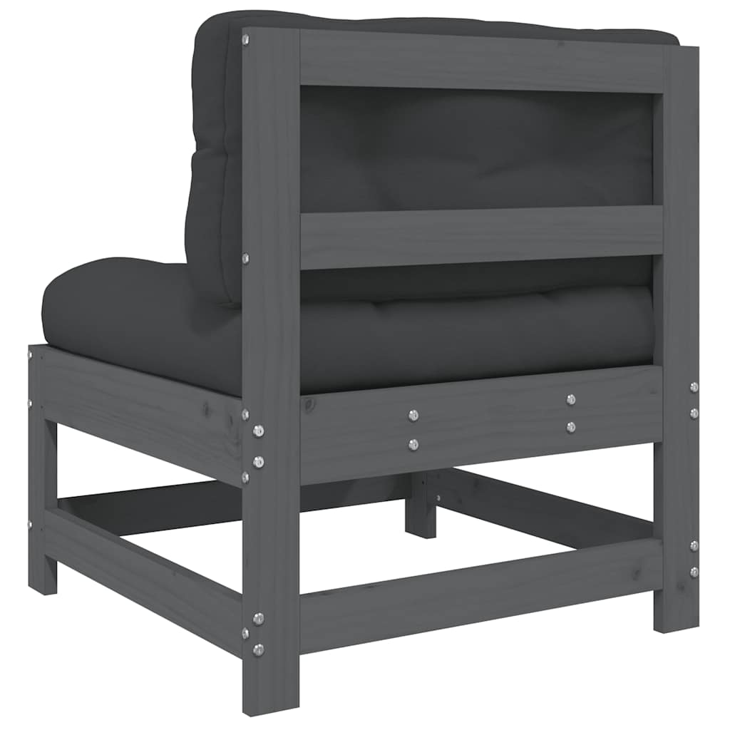 Divani Centrali con Cuscini 2 pz Legno Massello di Pino Grigio 825578