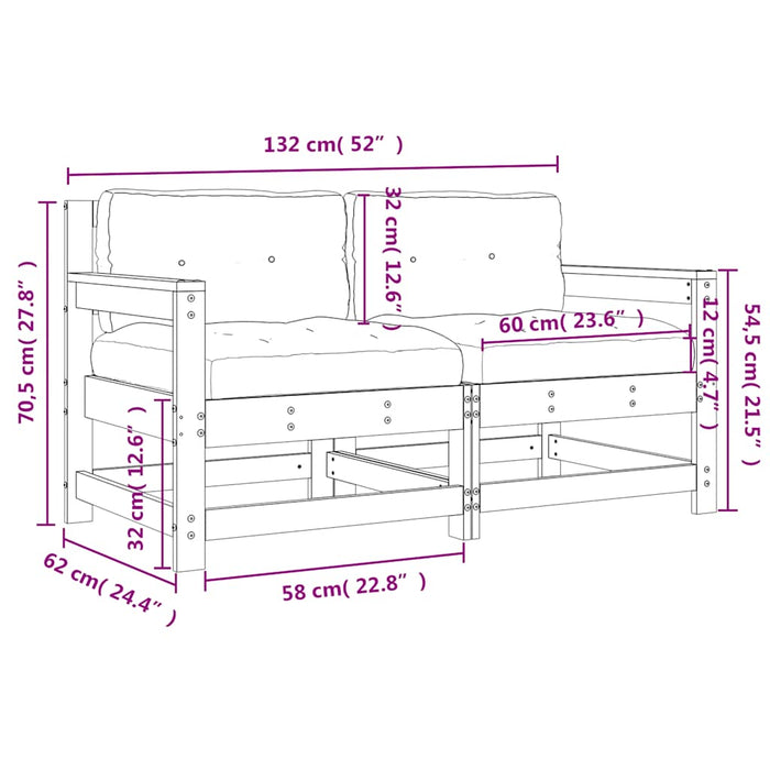 Sedie da Giardino con Cuscini 2 pz Legno Massello di Pino