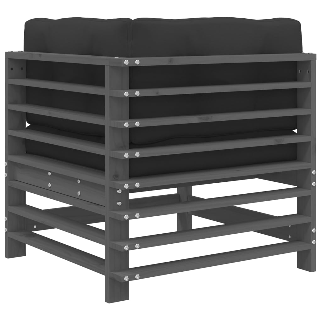 Divano Angolare con Cuscini-Sofa con Cuscini in Legno Massello di Pino Grigio