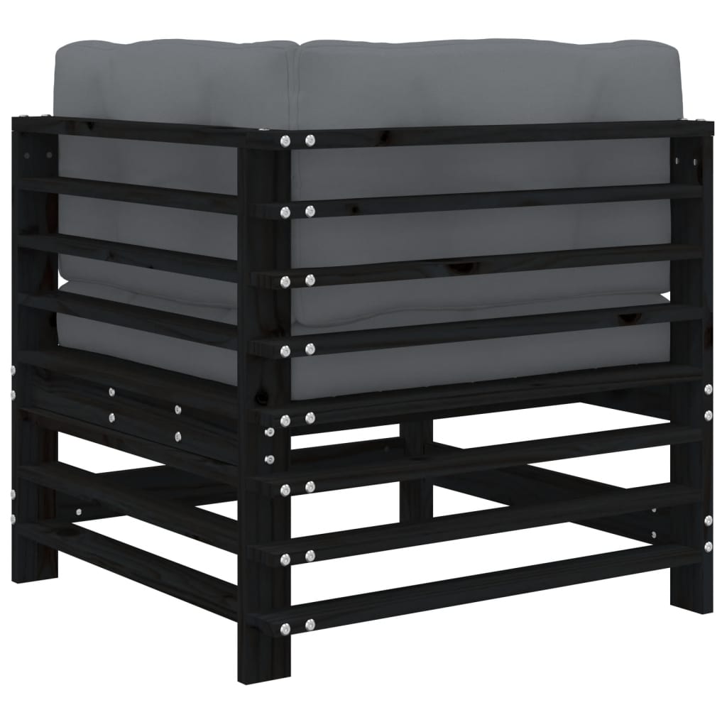 Divano Angolare con Cuscini in Legno Massello di Pino Nero 825657