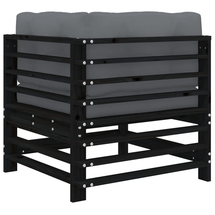 Divano Angolare con Cuscini in Legno Massello di Pino Nero 825657