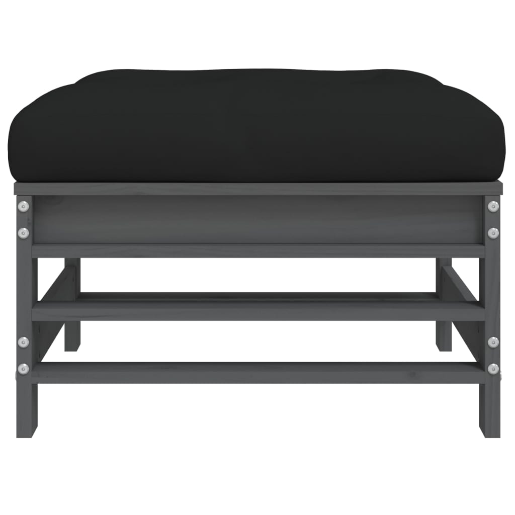 Poggiapiedi da Giardino con Cuscino Legno Massello Pino Grigio 825669