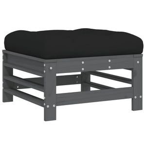Poggiapiedi da Giardino con Cuscino Legno Massello Pino Grigio 825669