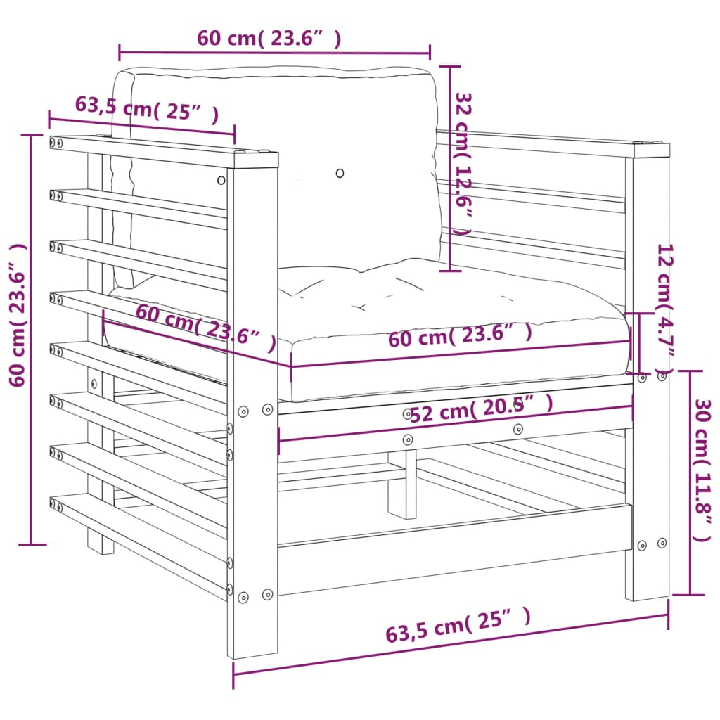 Sedie da Giardino con Cuscini 2 pz Legno Massello di Pino 825674