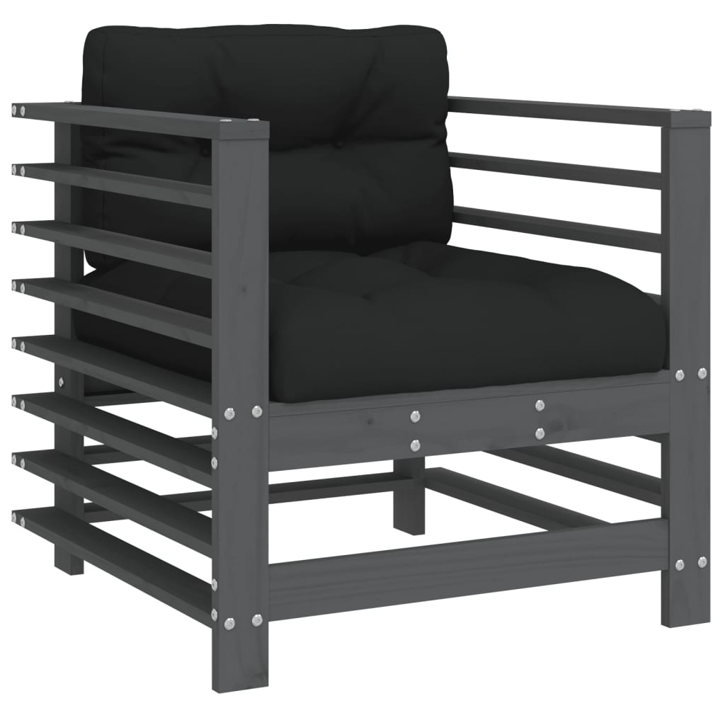 Sedie da Giardino con Cuscini 2pz Legno Massello di Pino Grigio 825676