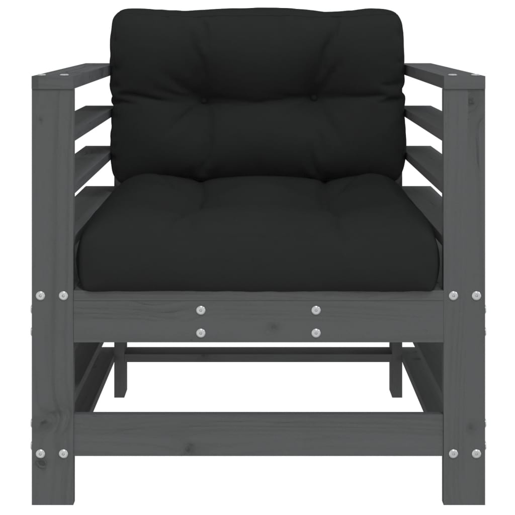 Sedie da Giardino con Cuscini 2pz Legno Massello di Pino Grigio 825676