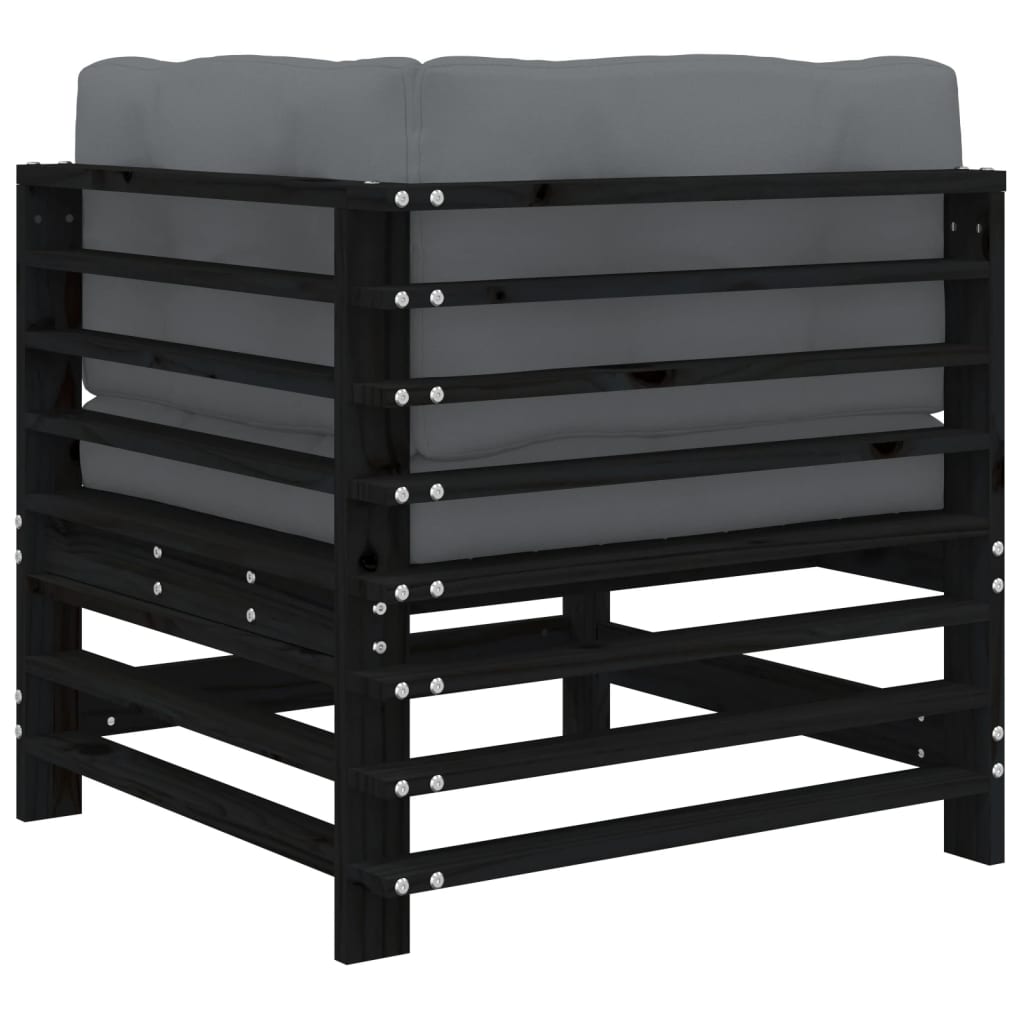 Divani Angolari con Cuscini 2 pz Legno Massello di Pino Nero 825685