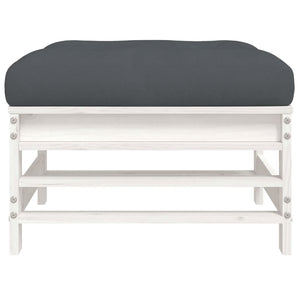 Poggiapiedi Giardino con Cuscini 2pz Legno Massello Pino Bianco