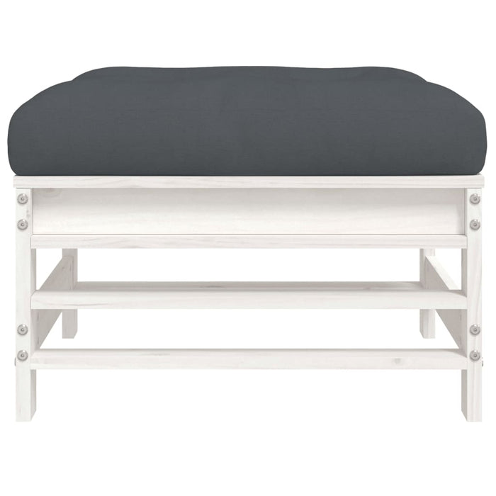 Poggiapiedi Giardino con Cuscini 2pz Legno Massello Pino Bianco