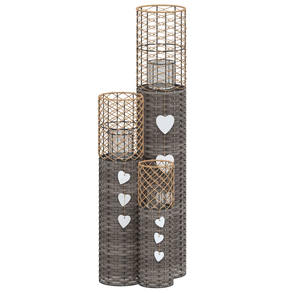 Portacandele 3 pz in Vimini Grigio