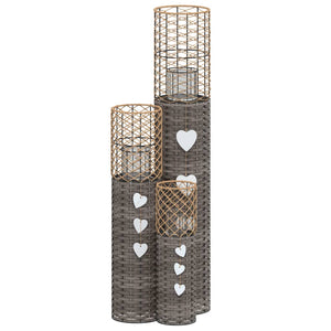 Portacandele 3 pz in Vimini Grigio